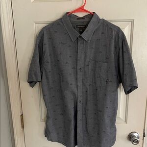 Eddie Bauer Men's Charcoal Camping Patterned Button Down Shirt
